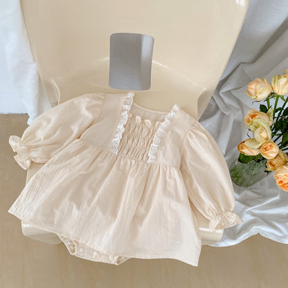 Baby Girl Solid Color Court Style Princess Dress In Autumn
