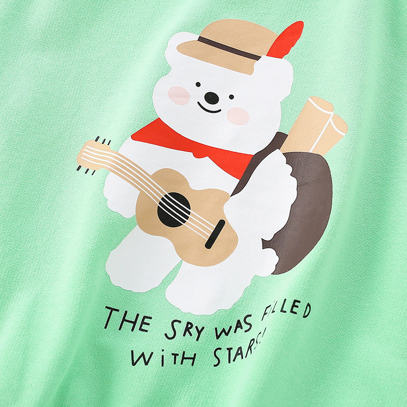 Baby Boy And Girl Violin Bear Pattern O-Neck Cotton Hoodie