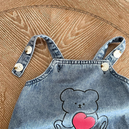 Baby Cartoon Bear Pattern Fashion Denim Strap Oniesies My Kids-USA