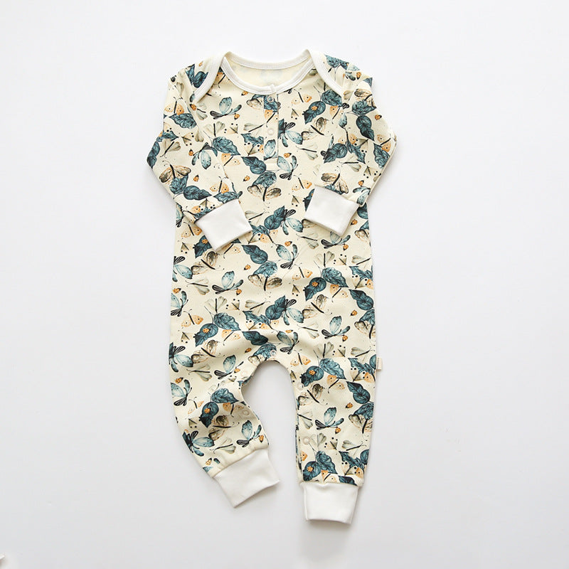 Baby Floral Graphic Envelope Collar Design Soft Cotton Nordic Style Jumpsuit My Kids-USA