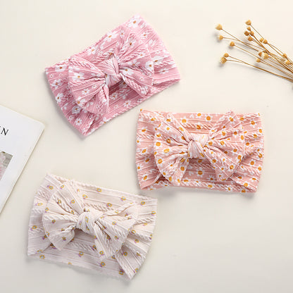 Baby Floral Print Soft Big Bow Headband