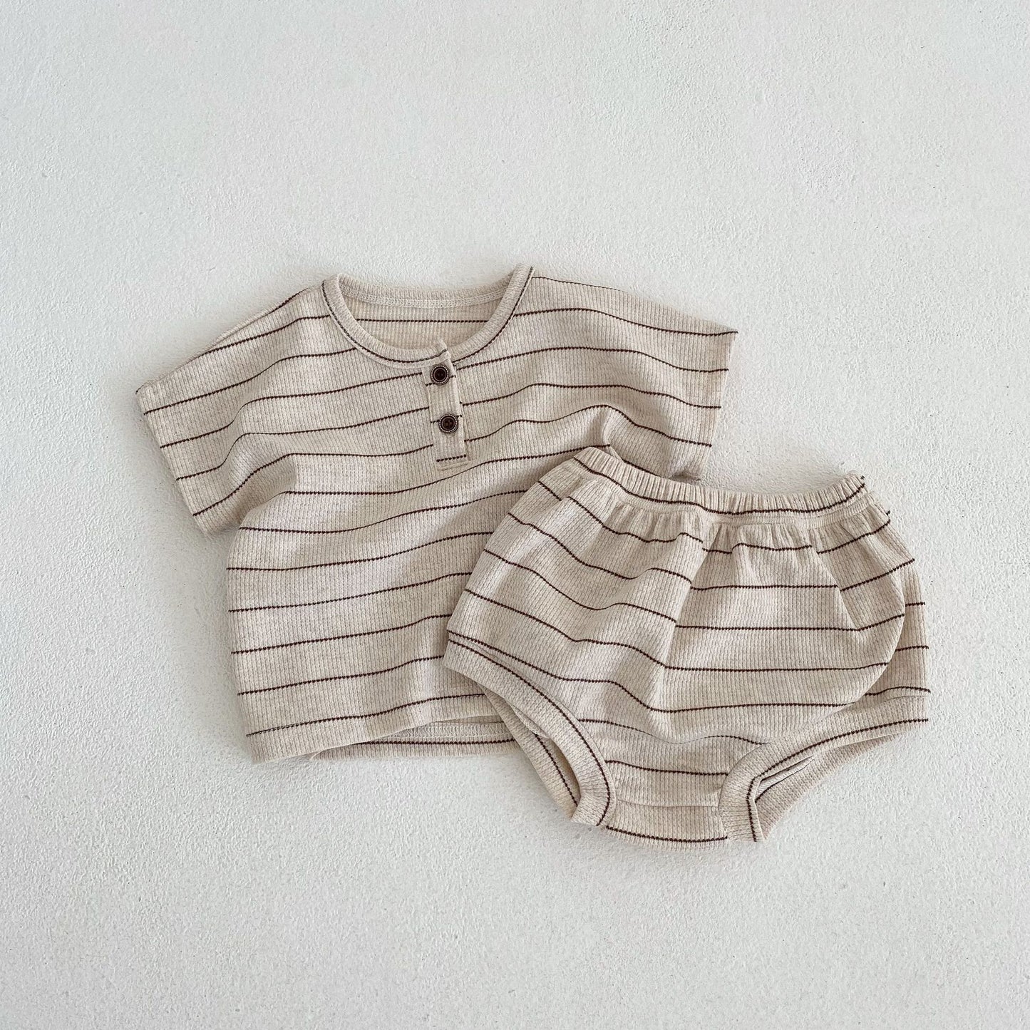 Baby Striped Pattern T-Shirt Shorts Casual Comfy Sets, MyKids-USA®, Baby & Toddler Outfits, MyKids-USA - Size/Age - 66 (3-6M) - Color - Beige -  -  - JM2303192029-A