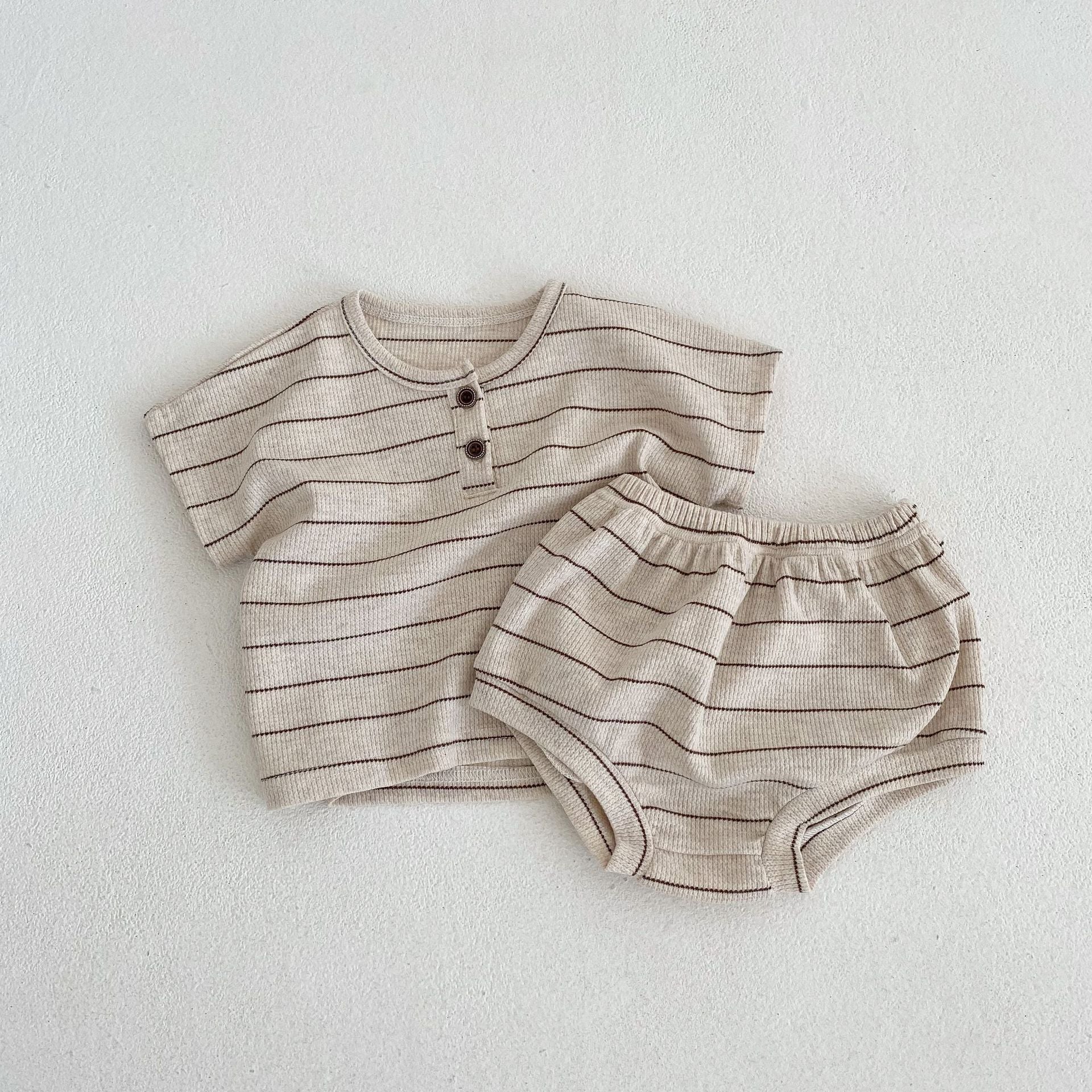 Baby Striped Pattern T-Shirt Shorts Casual Comfy Sets, MyKids-USA®, Baby & Toddler Outfits, MyKids-USA - Size/Age - 66 (3-6M) - Color - Beige -  -  - JM2303192029-A