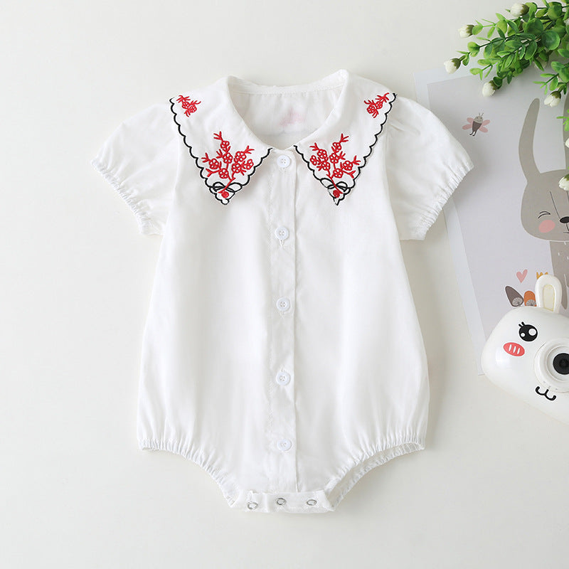 Baby Girl Embroidered Pattern Bubble Sleeve Design Short-Sleeved Cardigan Onesies My Kids-USA