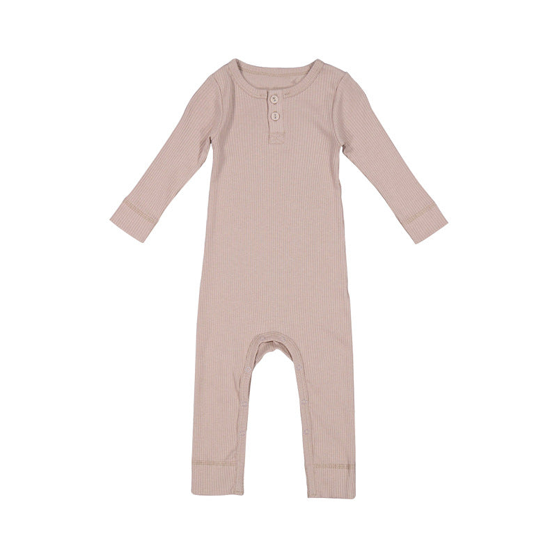 Baby Solid Color Long Sleeve Soft Cotton Basic Jumpsuit My Kids-USA