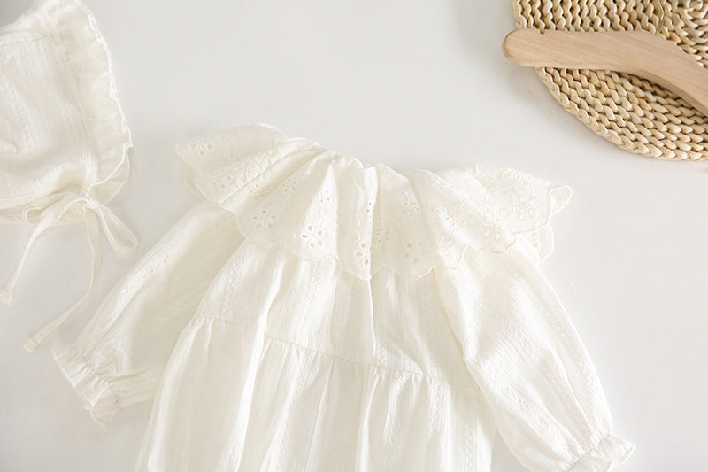 Baby Girl Solid Color Hollow Carved Pattern Ruffle Neck Onesies, MyKids-USA®, Baby One-Pieces, MyKids-USA -  -  -  -  -  -  - 