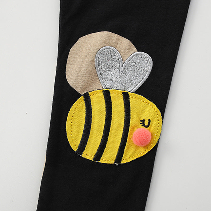 Conjunto de pantalones con diseño bordado de abeja con patrón de lunares para niña bebé 