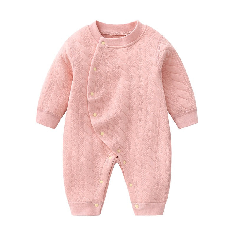 Baby Solid Color Side Snap Button Design Long Sleeved Winter Thickened Romper My Kids-USA