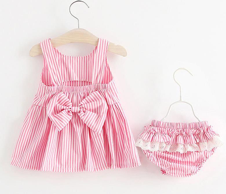 Baby Girl Striped Pattern Dress Combo Short Pants In Sets My Kids-USA