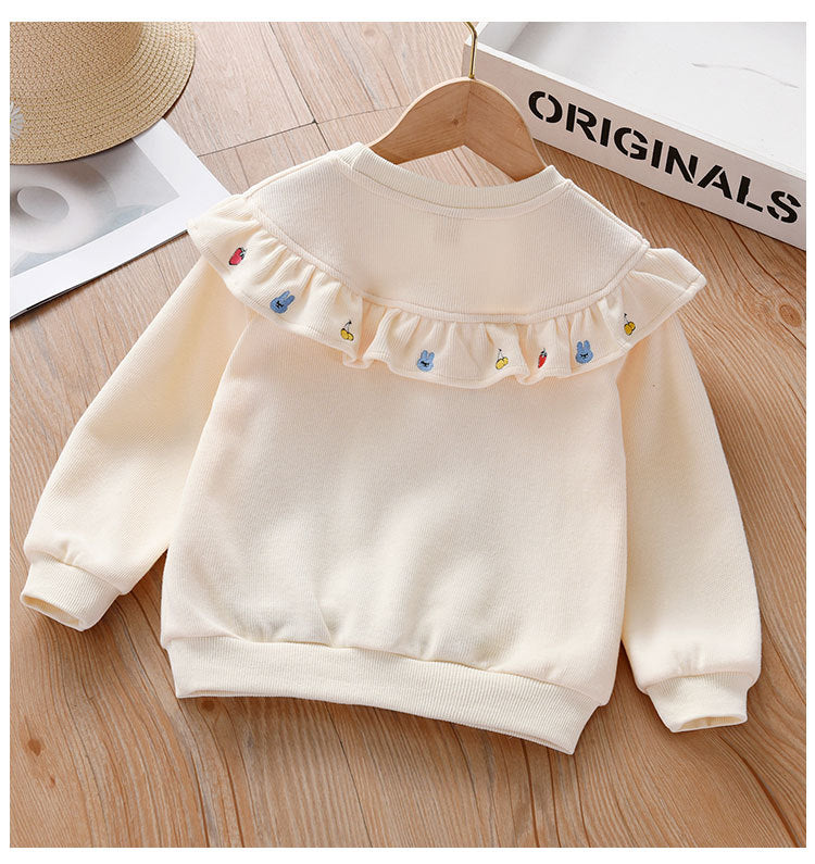 Baby Girl Fruit Embroidered Graphic Ruffle Design Corduroy Fabric Pullover Cute Hoodies My Kids-USA