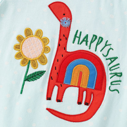 Baby Boy Cartoon Dinosaur And Sunflower Embroidered Pattern Shirt My Kids-USA