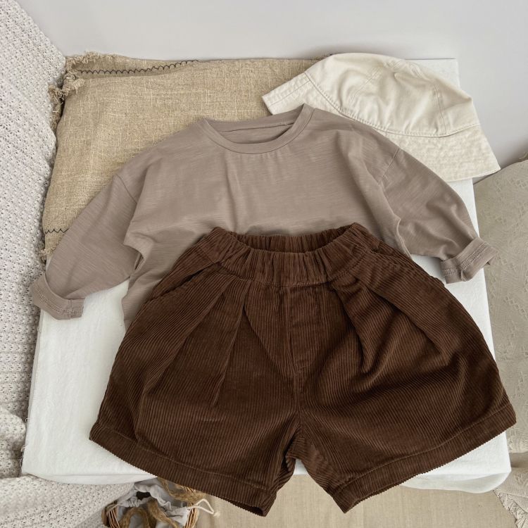 Pantalones cortos de verano de tela de pana de color sólido para bebé a la venta 