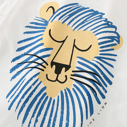 Tops en coton de qualité à motif de lion de dessin animé pour bébé garçon en été 