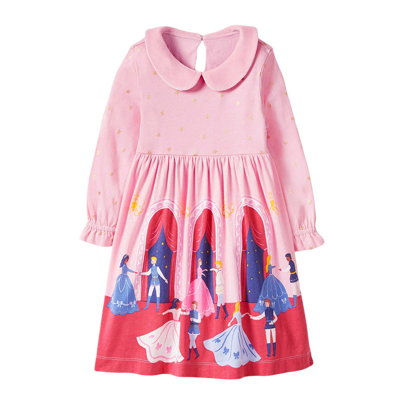 Baby Girl Print Pattern Long Sleeve Lapel Fashion Quality Dress My Kids-USA