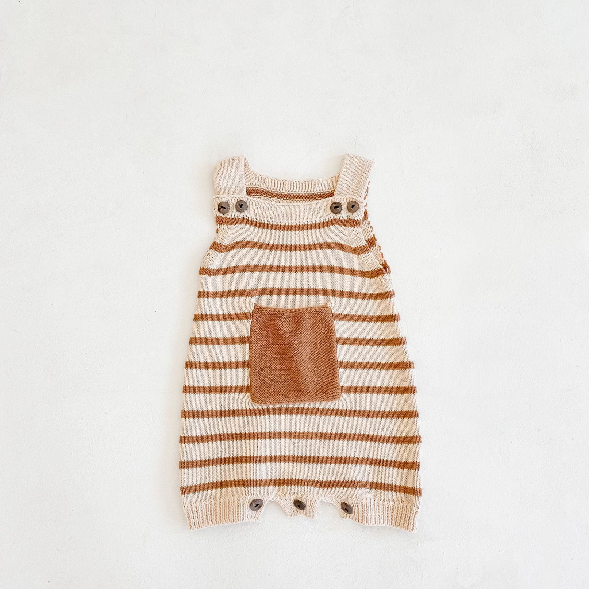 Baby Girl Striped Graphic Knitted Strap Sleeveless Jumpsuit With Pocket My Kids-USA
