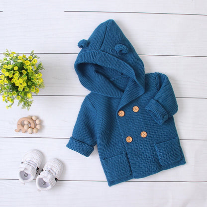 Baby Solid Color Double Breasted Design England Style Cute Knitting Cardigan My Kids-USA