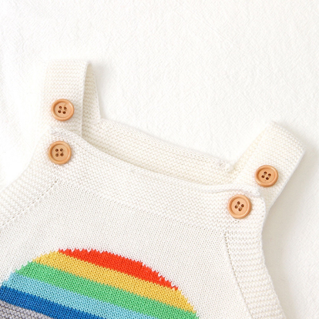 Baby Girl 1pcs Striped & Rainbow Graphic Knitted Onesies Bodysuit My Kids-USA