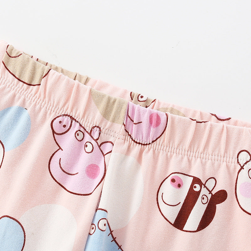 Baby Girl All Over Cartoon Animal Pattern Elastic Waist Tight Pants