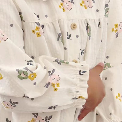 Baby Girl Ditsy Flower Print Pattern Long Sleeve Doll Neck Cute Dress My Kids-USA