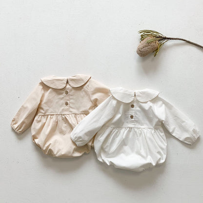 Baby Girl Embroidered Floral Lapel Collar Onesies