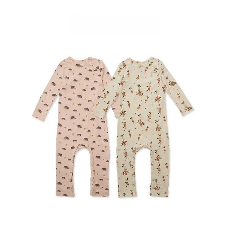 Baby Floral Print Pattern Long Sleeve Comfy Cotton Jumpsuit My Kids-USA