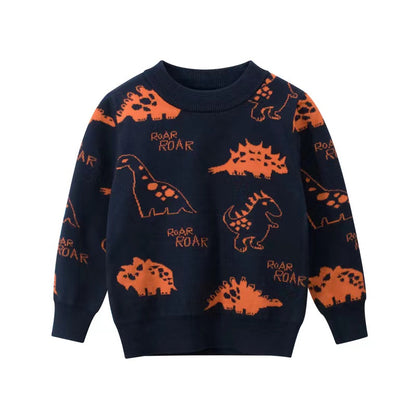 Baby Boy Cartoon Dinosaur Pattern O-Neck Pullover Knitwear Sweater My Kids-USA