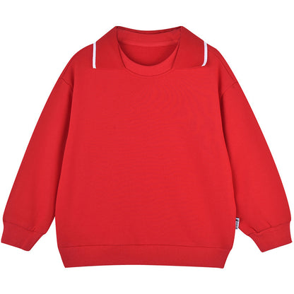 Baby Solid Color O-Neck Loose Dropped Shoulder Hoodie