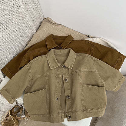 Abrigo de chaqueta de estilo japonés fresco de denim de color sólido para bebé 