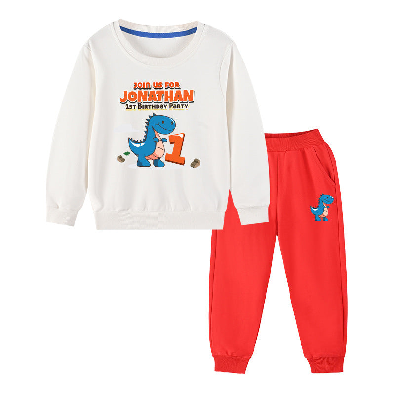 Baby Boy Cartoon Dinosaur Print Pattern Hoodie Combo Trousers Cotton 1 Pieces Sets - 2 My Kids-USA