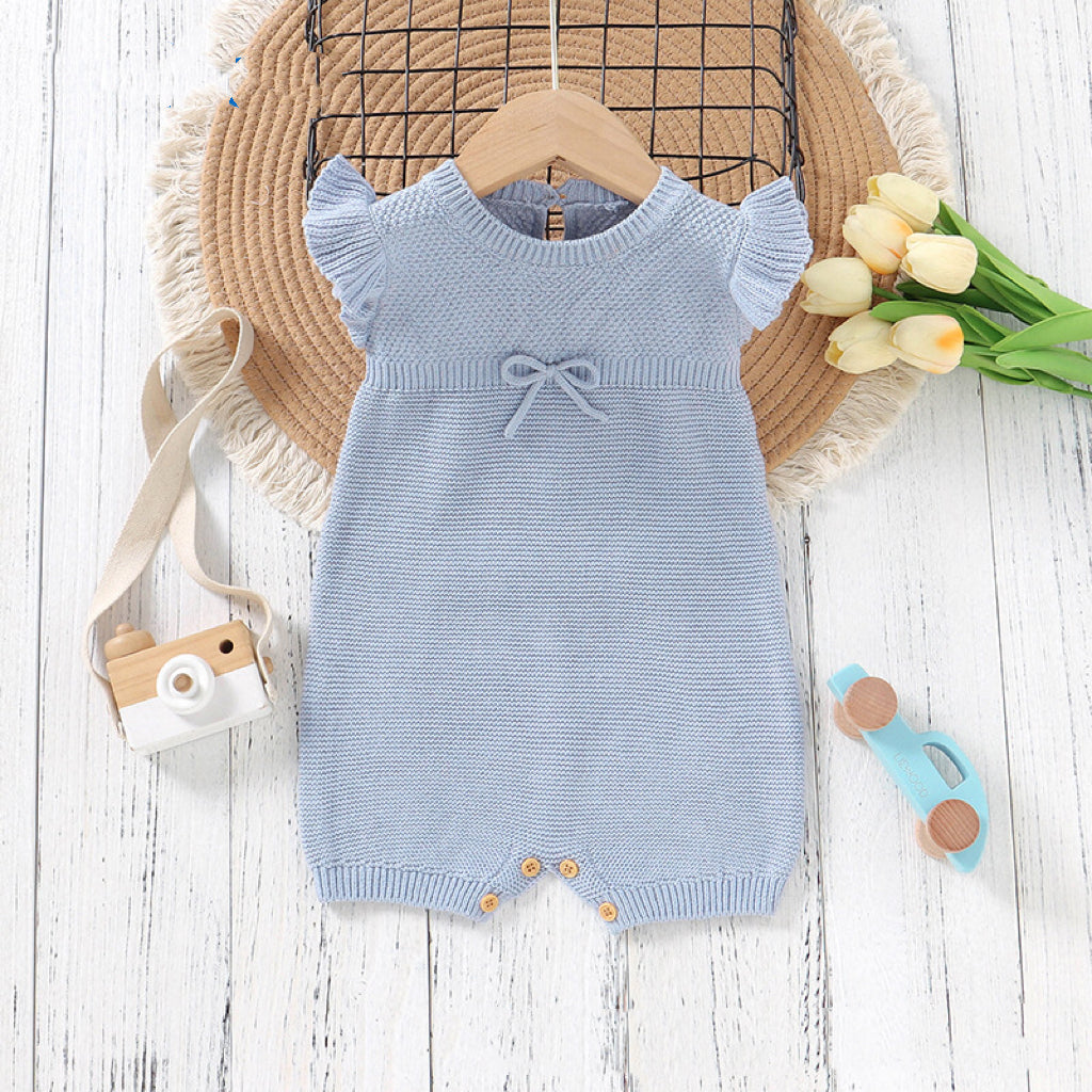 Baby Solid Color Flying Sleeves Sweet Knitted Rompers