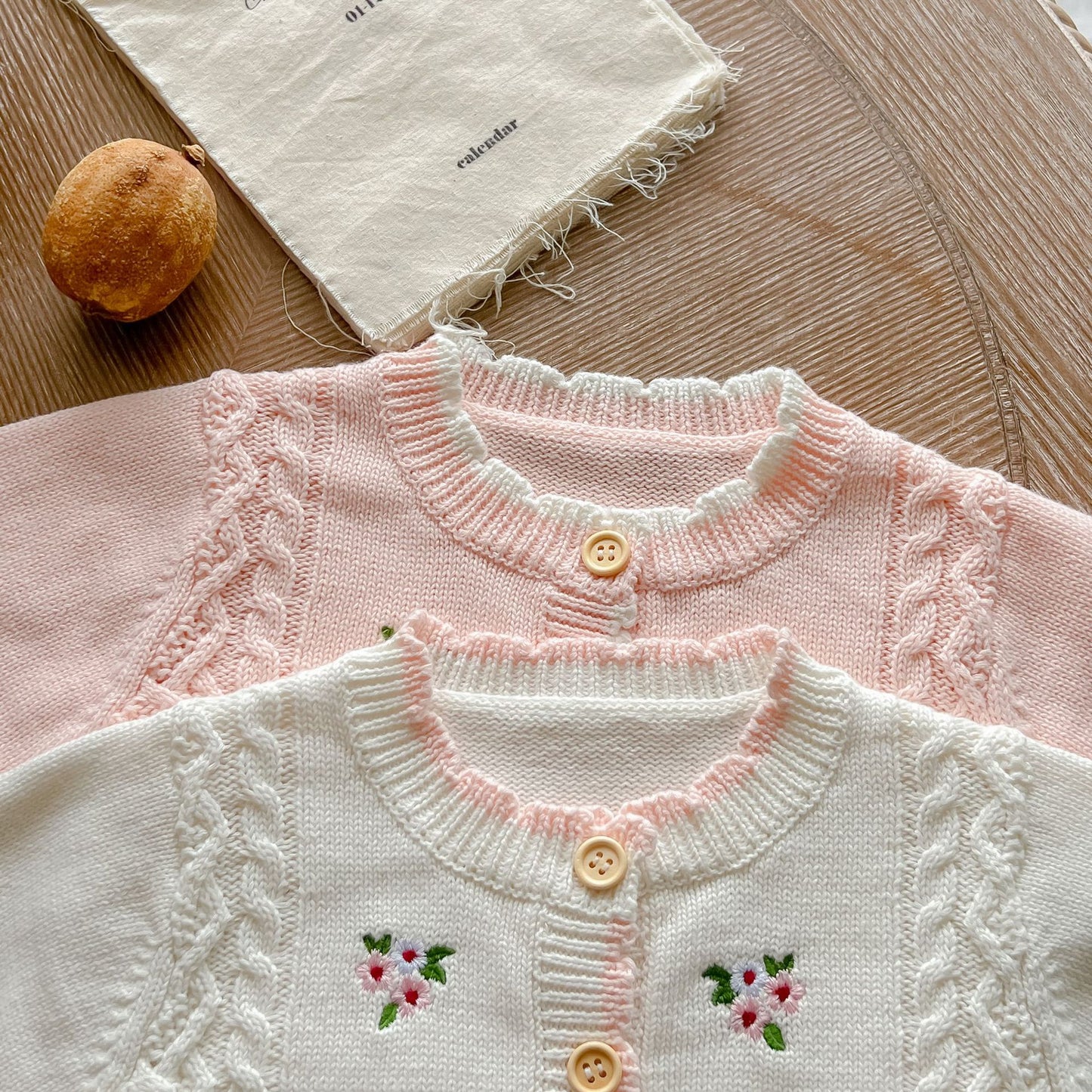Baby Girl Handmade Floral Embroidered Pattern Conchet Knit Design Cardigan My Kids-USA