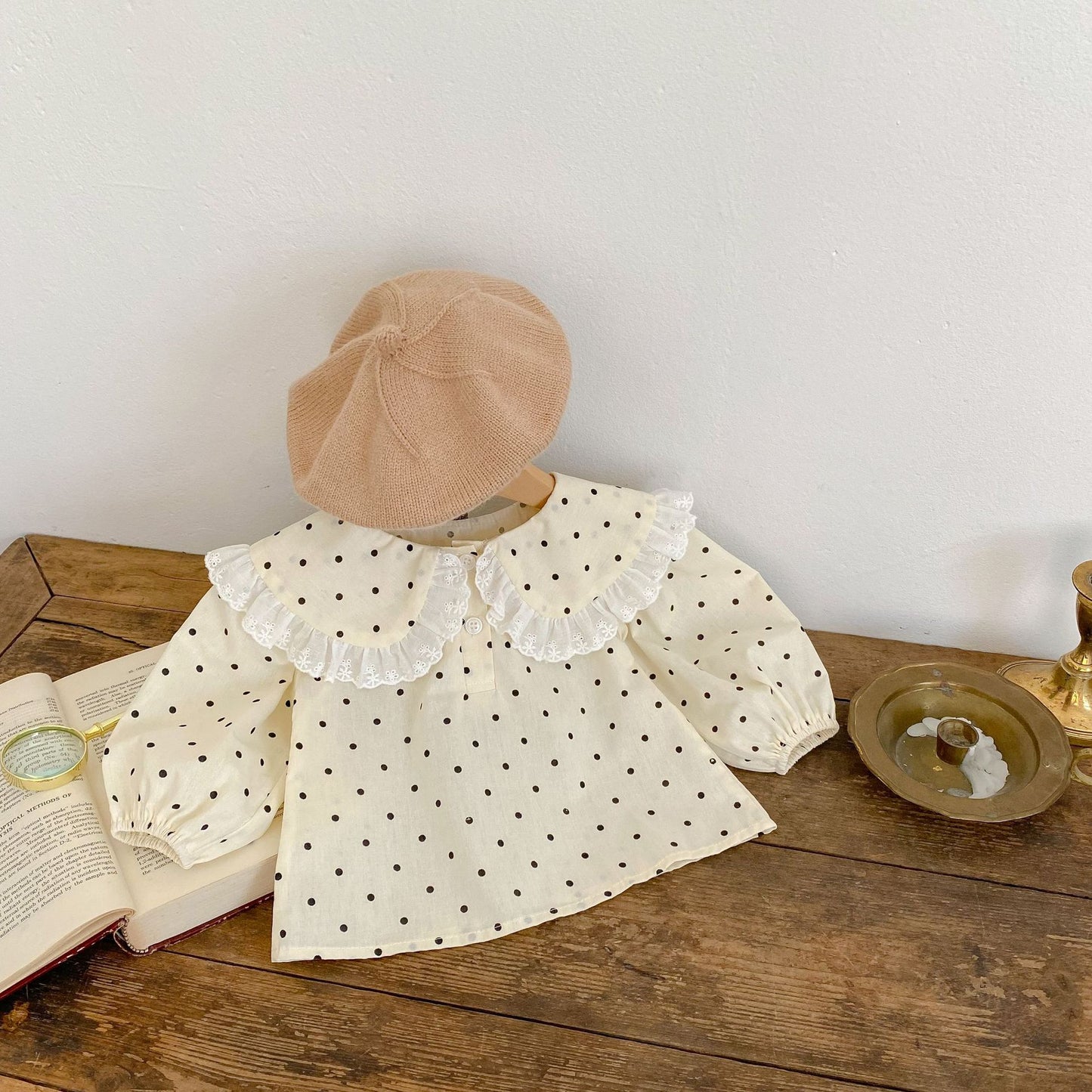 Baby Girl Solid Color Doll Neck Long Sleeve Blouse