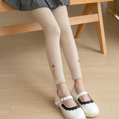 Baby Girl Embroidered Pattern Solid Color Soft Cotton Leggings, MyKids-USA®, Baby & Toddler Bottoms, MyKids-USA - Size/Age - M (3-5Y) - Color - Apricot -  -  - JM2210272302-A