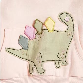 Baby Girl Dinosaur Embroidered Pattern 3D Horn Patched Design Hoodie Combo Trousers Sets My Kids-USA