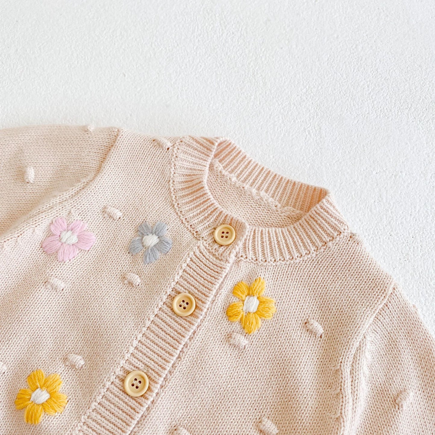 Baby Girl Floral Embroidered Graphic Button Front Design Knitted Cardigan My Kids-USA