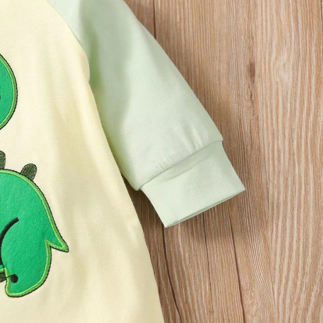 Baby Boy Cartoon Dinosaur Embroidered Pattern Contrast Design Side Button Rompers My Kids-USA