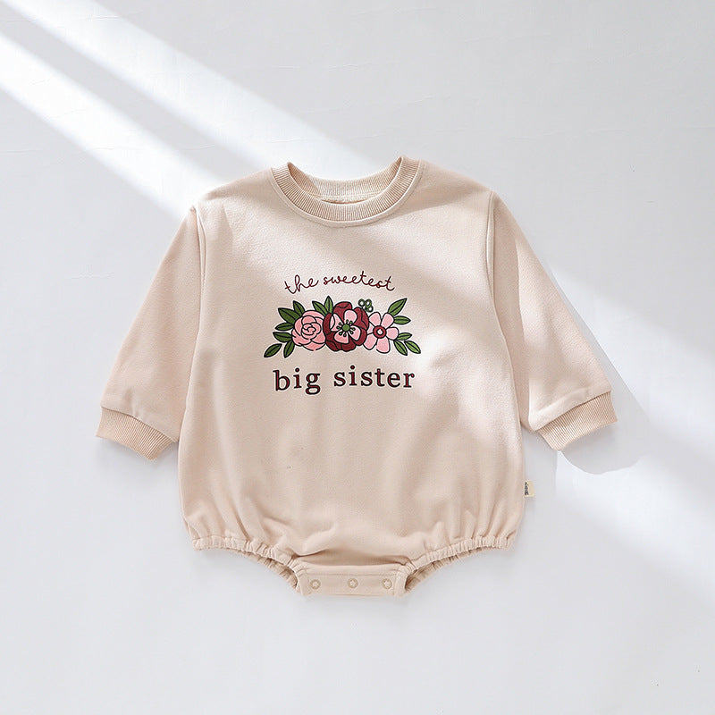 Baby Floral & Cartoon Graphic Long Sleeve Triangle Onesies