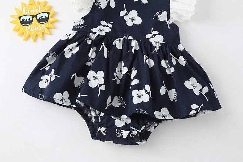 Baby Girls Floral Print Single Breasted Design O-Neck Sleeveless Onesies Dress In Summer My Kids-USA