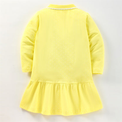 Baby Girl Cute Print Pattern Ruffle Hem Lapel College Style Dress My Kids-USA