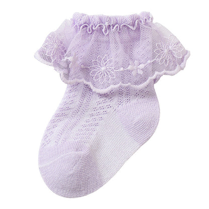 Baby Girl Solid Color Lace Mesh Design Princess Socks