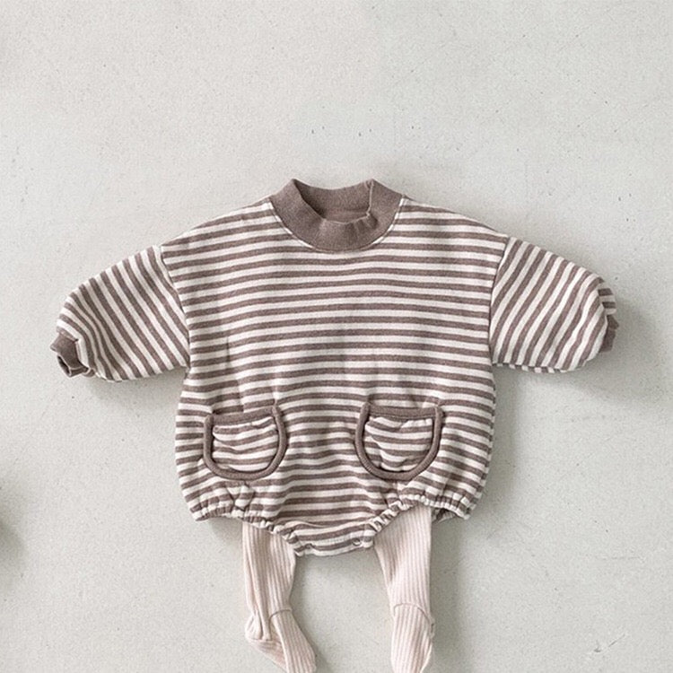 Baby Striped Pattern Crewneck Long Sleeve Quality Onesies My Kids-USA