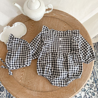 Baby Girl Fashion Plaid Pattern Ruffle Design Long Sleeve Bodysuit My Kids-USA