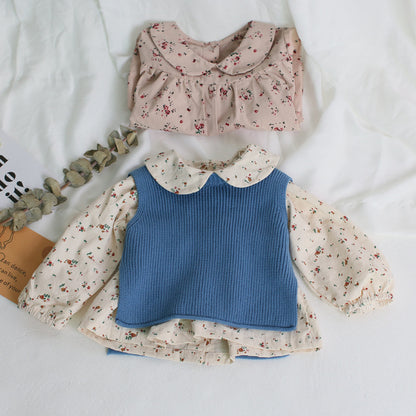Baby Girl 1pcs Ditsy Flower Graphic Doll Neck Long Sleeves Shirt Baby Blouses My Kids-USA