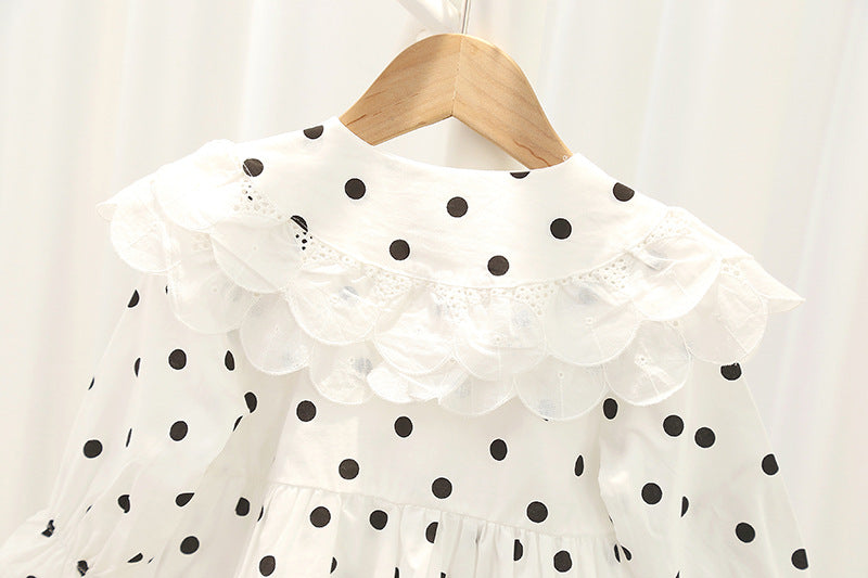 Baby Girl Polka Dot Graphic Lapel Design Long Sleeves Princess Dress My Kids-USA