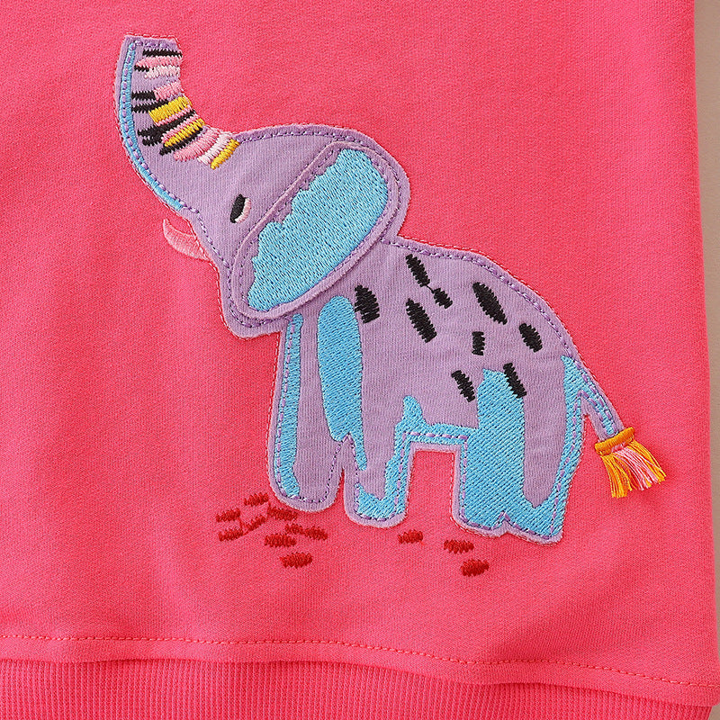 Baby Girl Cartoon Elepants Embroidered Pattern Solid Hoodies