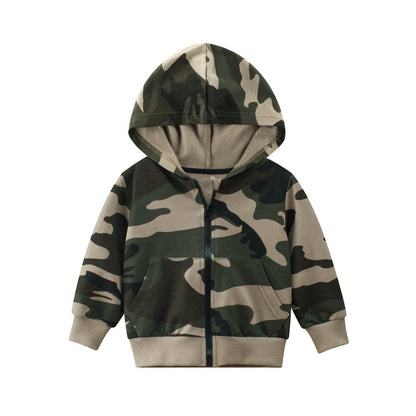 Baby Boy Camouflage Pattern Zipper Front Coat With Hat My Kids-USA