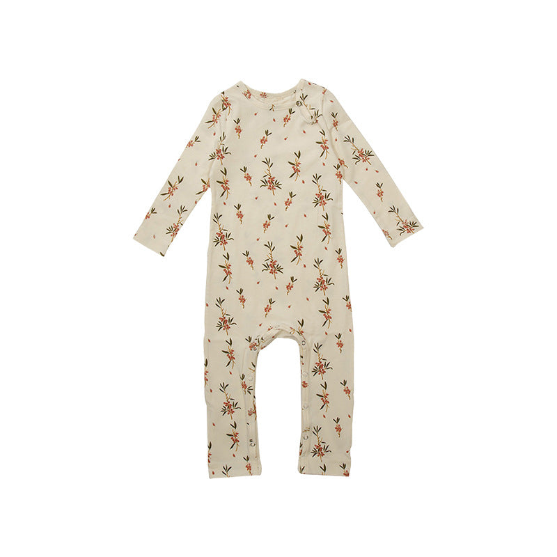 Baby Floral Print Pattern Long Sleeve Soft Cotton Jumpsuit, MyKids-USA®, Baby & Toddler Sleepwear, MyKids-USA - Size/Age - 66 (3-6M) - Color - Apricot -  -  - JM2211120133-A.