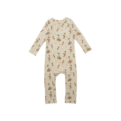 Baby Floral Print Pattern Long Sleeve Soft Cotton Jumpsuit, MyKids-USA®, Baby & Toddler Sleepwear, MyKids-USA - Size/Age - 66 (3-6M) - Color - Apricot -  -  - JM2211120133-A.