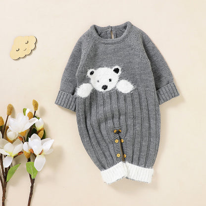 Baby Bear Jacquard Design Long Sleeve Cute Knitted Jumpsuits My Kids-USA