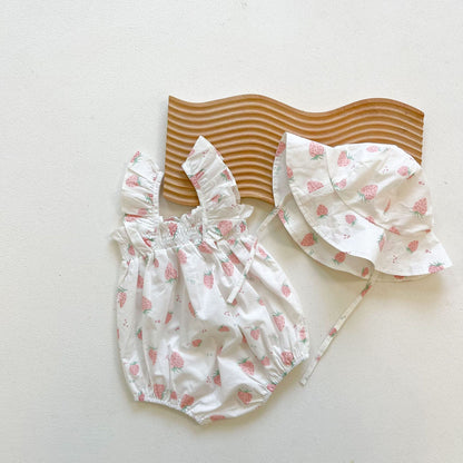 Baby Girl Floral Print Ruffle Design Sleeveless Crotch Onesies Bodysuit My Kids-USA